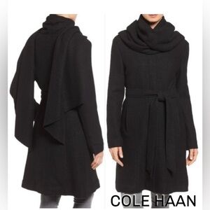 Cole Haan wool blend  Black Coat with Wrap Scarf